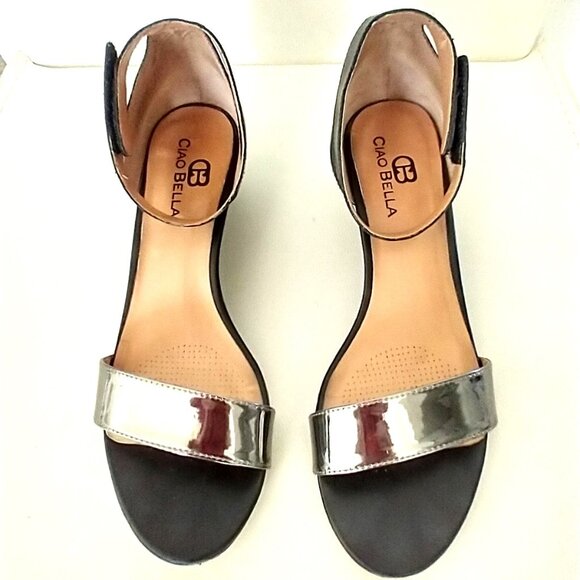 CIAO BELLA - Silver & Black Low Wedge Sandal - 8.5 M - Picture 2 of 5
